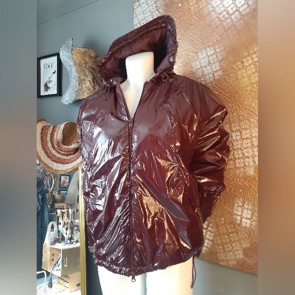 Zara Jackets & Blazers - Nwt Zara Shiny Burgundy Hooded Water Repellant Jacket